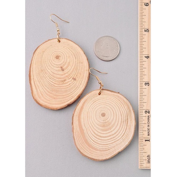 Wood Slice Earrings Natural Rustic Earrings New - Picture 2 of 2